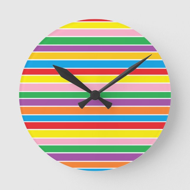 Horloge Ronde Rayures horizontales arc-en-ciel (Recto)