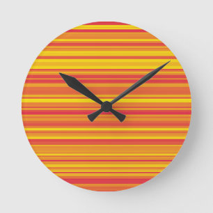 Horloge Ronde Rayures Orange Rouge Jaune