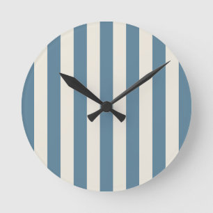 Horloge Ronde Rayures verticales bleues et crème
