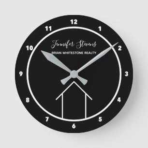 Horloge Ronde Real Estate Modern Black White Custom