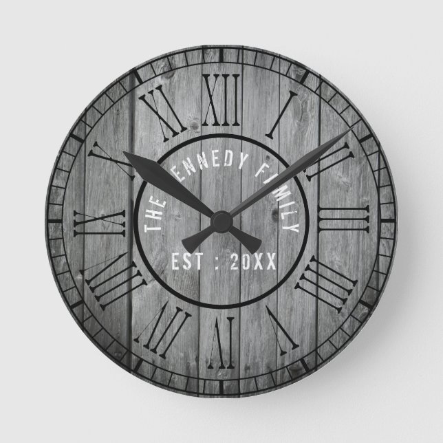 Horloge Ronde Récupération de la ferme en bois Noir chiffres rom (Recto)