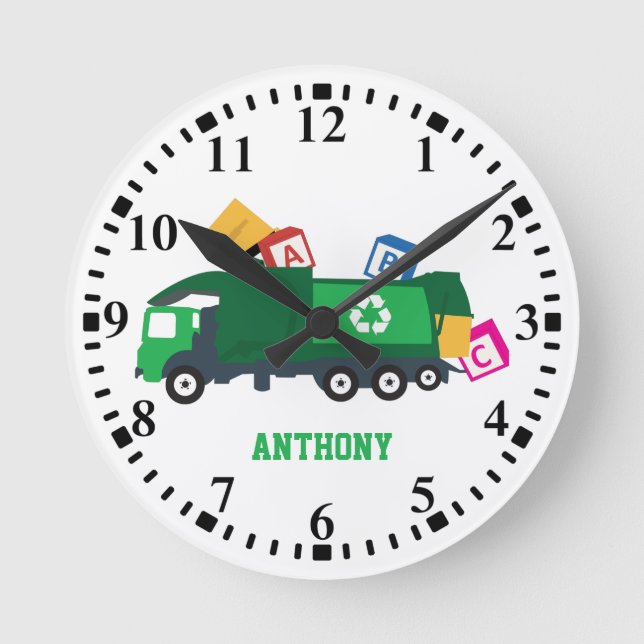 Horloge Ronde Recyclage ABC personnalisé Camion à ordures (Recto)