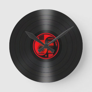 Horloge Ronde Red and Black Yin Yang Guitars Vinyl graphic