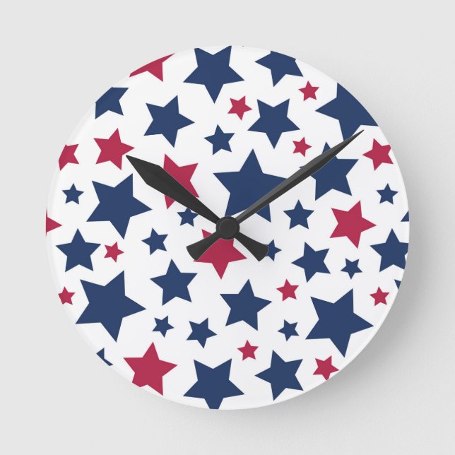 Horloge Ronde Red and Blue Stars - motif de drapeau américain (Recto)