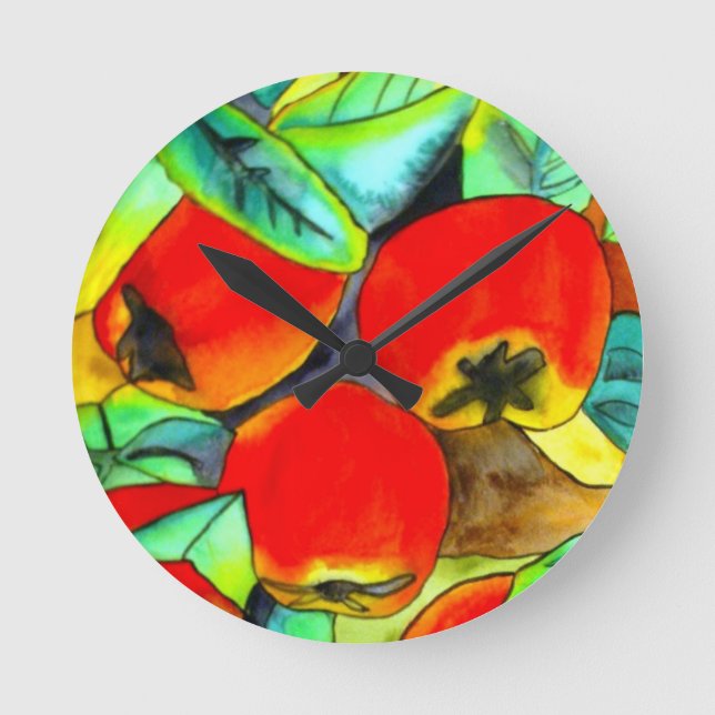 Horloge Ronde Red Apples aquarelle art original (Recto)