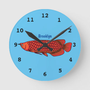 Horloge Ronde Red Arowana fish cartoon