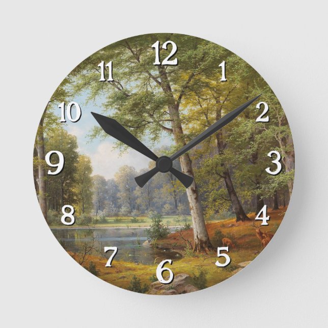 Horloge Ronde Red Deer par l'étang de la forêt (Recto)