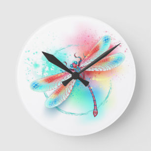 Horloge Ronde Red dragonfly on watercolor background