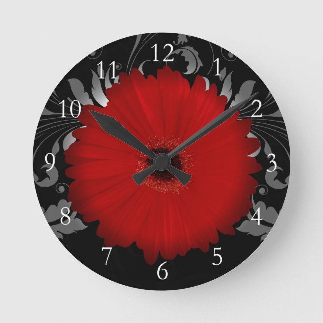 Horloge Ronde Red Gerbera Daisy avec Swirl (Recto)