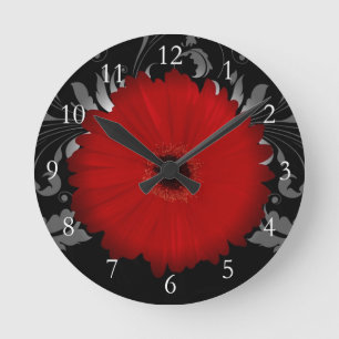 Horloge Ronde Red Gerbera Daisy avec Swirl
