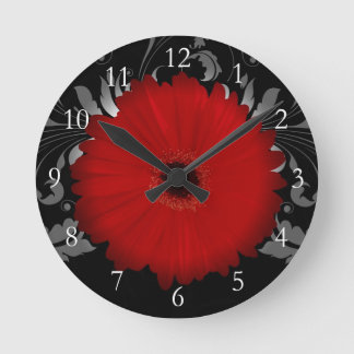 Horloge Ronde Red Gerbera Daisy avec Swirl