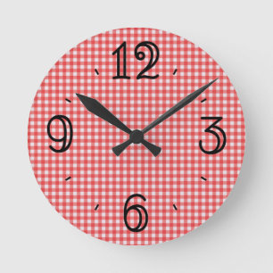 Horloge Ronde Red Gingham Wall Clock
