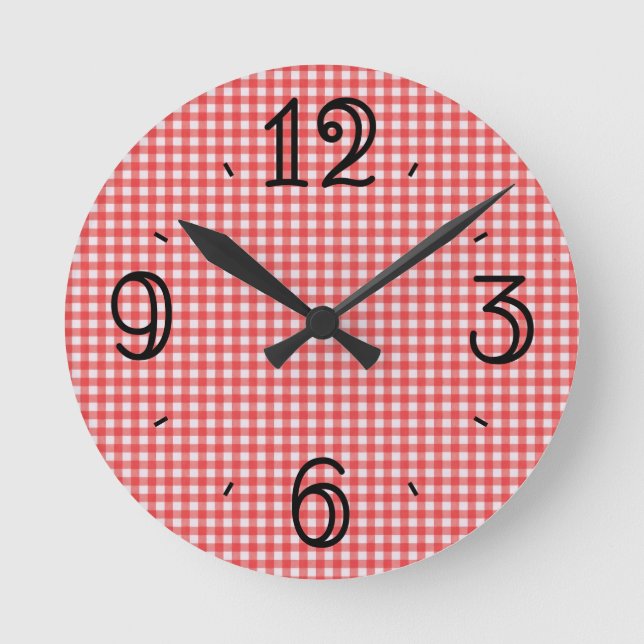 Horloge Ronde Red Gingham Wall Clock (Recto)
