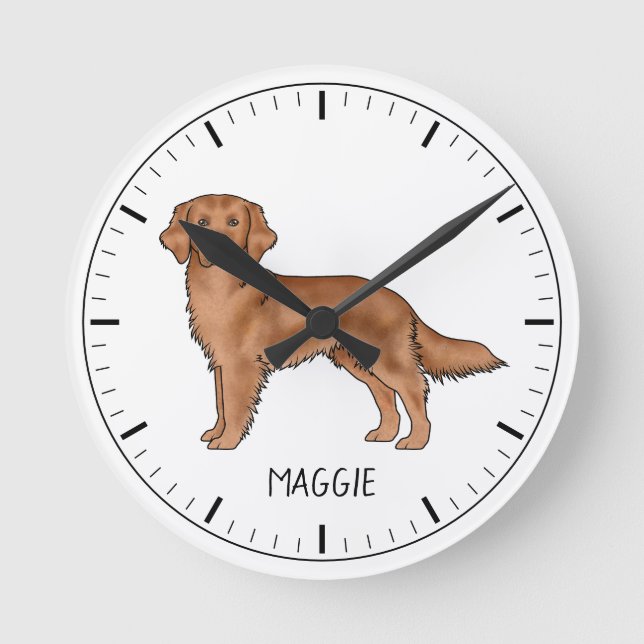 Horloge Ronde Red Golden Retriever mignon chien avec nom personn (Recto)