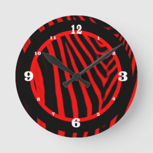 Horloge Ronde Red n Black Zebra Stripes Numéroté