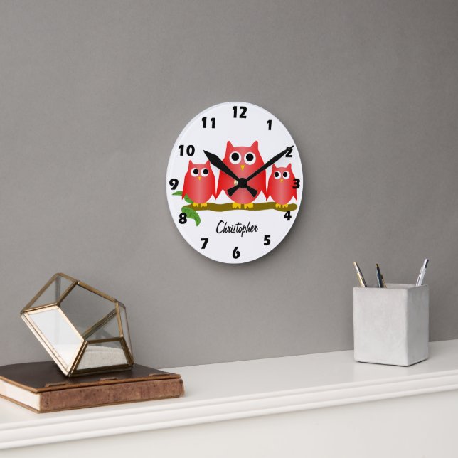 Horloge Ronde Red Owls Design Personalised (Bureau)