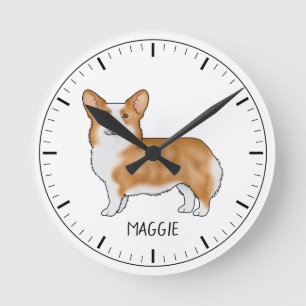 Horloge Ronde Red Pembroke Welsh Corgi migre Chien Avec Texte Pe
