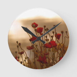 Horloge Ronde Red Poppies & Sunlight Flowers Flora Photo Clock