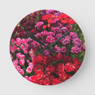 Horloge Ronde Red, Purple & Pink Tulip Garden Bed, Oregon
