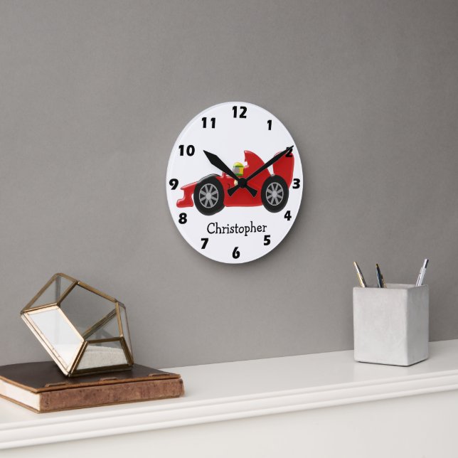 Horloge Ronde Red Racing Car Ajouter Un Nom (Bureau)