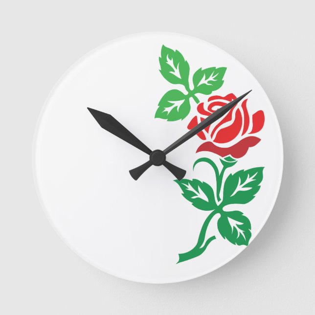 Horloge Ronde Red Rose Flower Design – Classic Floral Beauty (Recto)