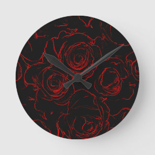 Horloge Ronde Red Roses Arrière - plan noir
