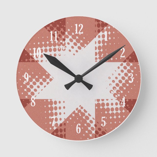 Horloge Ronde Red vintage halftone star clock (Recto)
