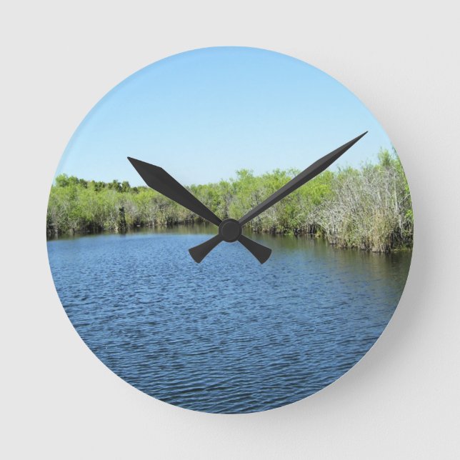 Horloge Ronde Reflets bleus de l'eau des mangroves des Everglade (Recto)