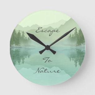 Horloge Ronde Réflexion du paysage Lac Arbres Motivation verte