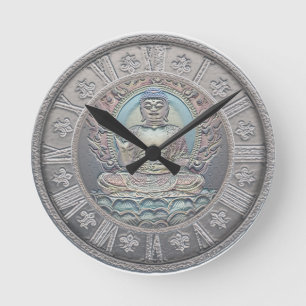 Horloge Ronde Regard argenté vintage de Bouddha