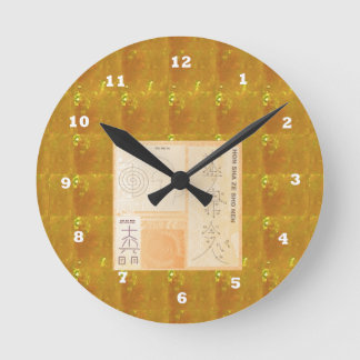 Horloge Ronde REIKI Healing Gold : symbole Signs CRYSTAL Gold