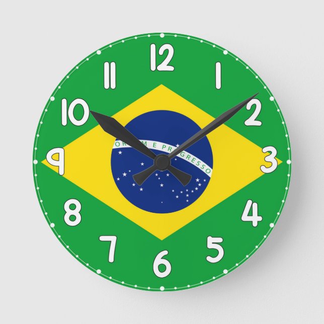 Horloge Ronde Relógio de Parede Com a Bandeira do Brasil (Recto)
