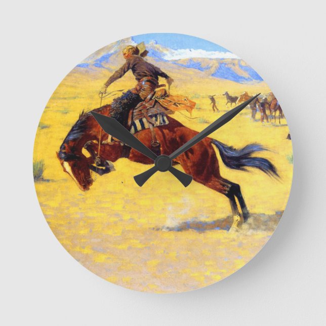 Horloge Ronde Remington Old West Horse et Cowboy (Recto)