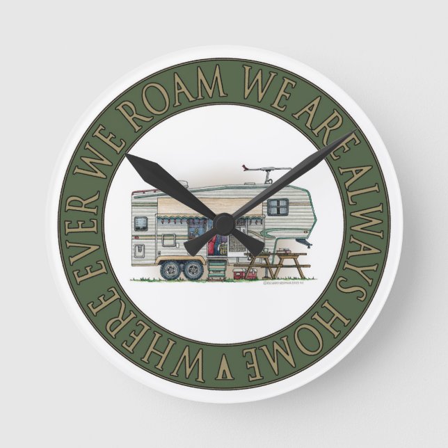 Horloge Ronde Remorque mignonne de voyage de campeur de (Recto)