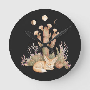 Horloge Ronde Renard de Fennec du désert Boho dormant sous le ca