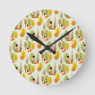 Horloge Ronde Renard orange mignon chapeau noir lunettes nerd hi