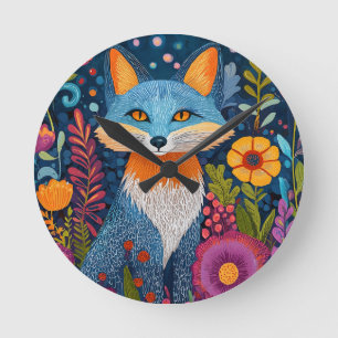 Horloge Ronde Renard Vibrant Point Art Au Milieu De Flore Luxuri