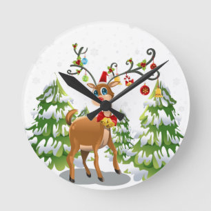 Horloge Ronde Renne mignon dans la neige
