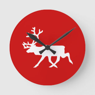 Horloge Ronde Rennes blanches / Silhouette caribou
