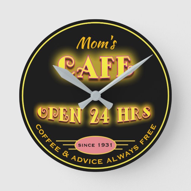 Horloge Ronde Restaurant ouvert 24h/24 Faux Retro Neon - (Recto)
