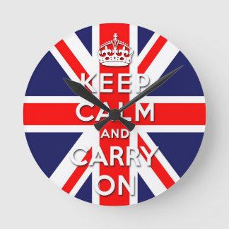 Horloge Ronde restez calme et portez le drapeau Union Jack