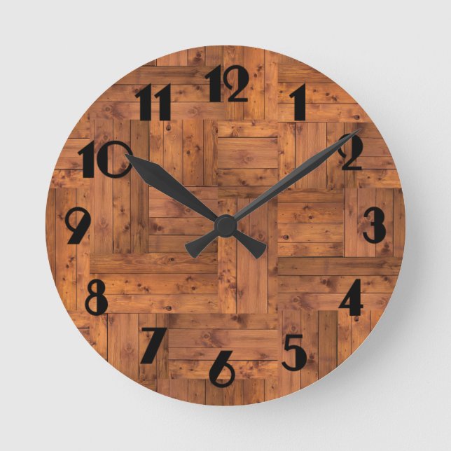 Horloge Ronde Retro 1975 Authentic Wood Parquet Motif (Recto)