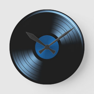 Horloge Ronde Rétro album de disque vinyle dans le bleu