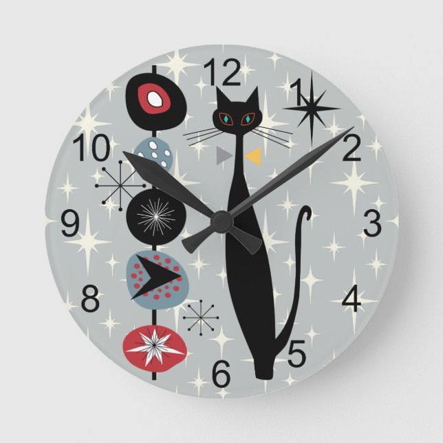 Horloge Ronde Retro Atomique Moyen Siècle Moderne MCM Cool Chat  (Recto)