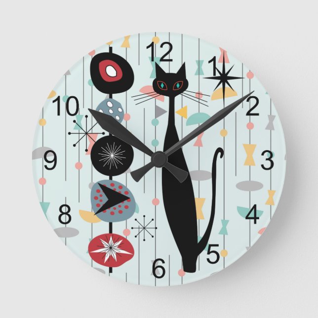 Horloge Ronde Retro Atomique Moyen Siècle Moderne MCM Cool Chat  (Recto)