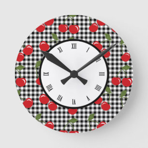 Horloge Ronde Rétro Cherry Gingham
