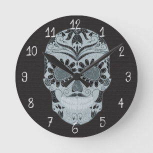 Horloge Ronde Rétro Day of the Dead Sugar Skull