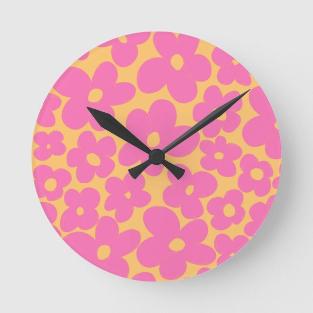 Horloge Ronde Rétro Flowers #6 #floral #pattern #decor #art (Recto)