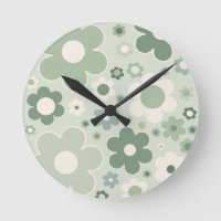 Retro Flowers Sage Green Abstract Floral