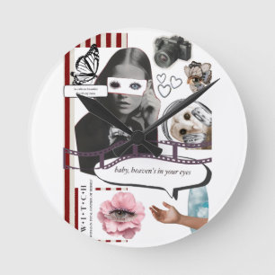 Horloge Ronde Retro Grunge Coquette Aesthetic Photo Collage